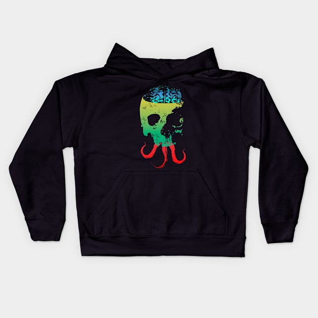 Scary Skull with Brain - Color Version 5 Kids Hoodie by Scailaret